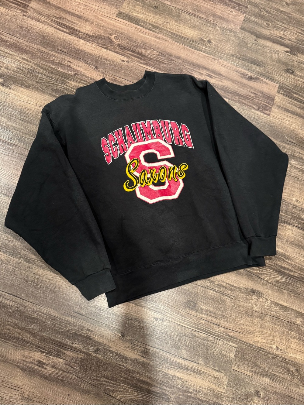 Vintage Fruit of the Loom "Schaumburg Saxons" Crewneck Sweatshirt L Faded Black